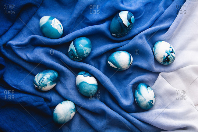 Blue shade nail polish marbled Easter eggs