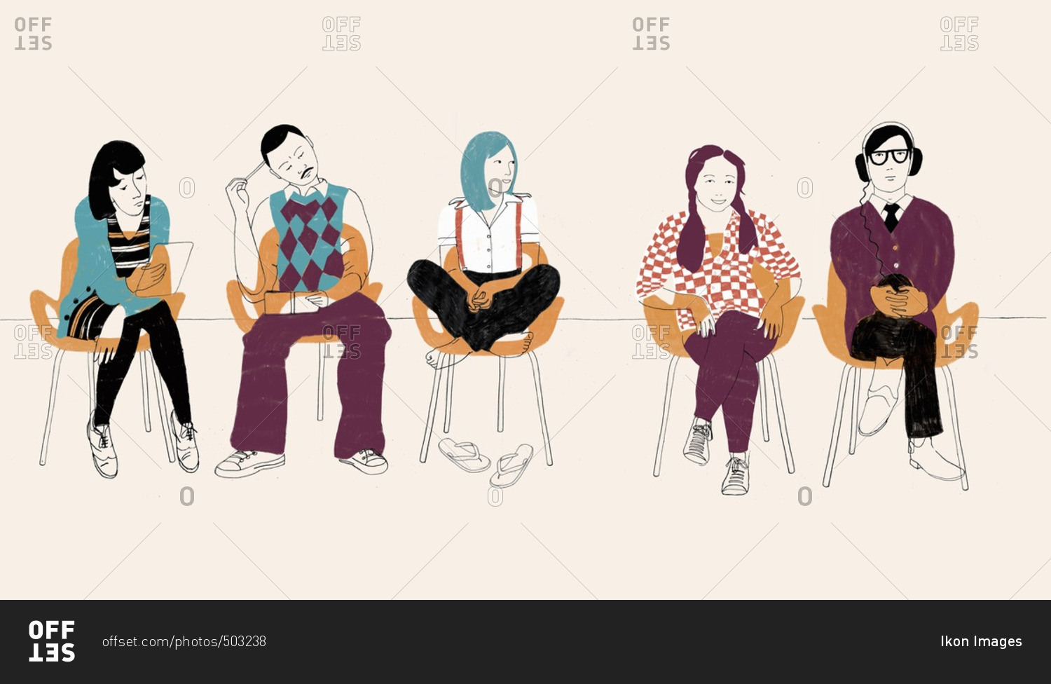 five-people-sitting-on-chairs-in-a-row-stock-photo-offset