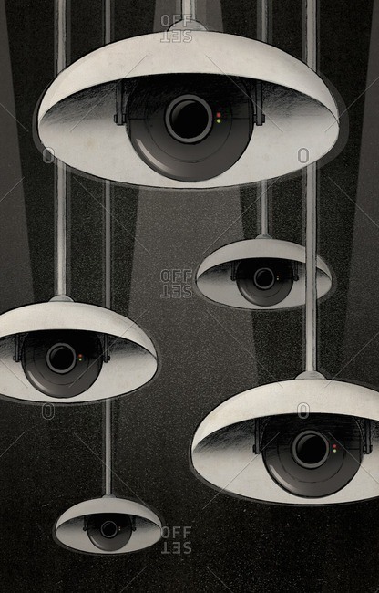 CCTV eyes under lampshades peeking