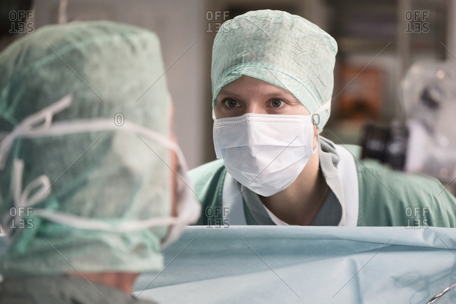 Nurse With Operating Room Bonnet Stock Photo - Download Image Now