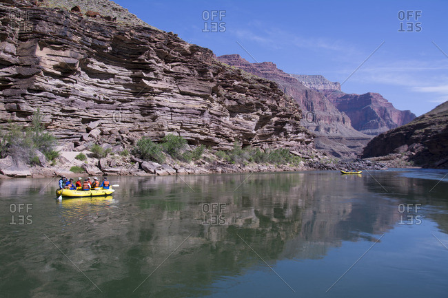 Colorado River, Grand Canyon, Arizona, United States - April 20, 2015: Rafters float the lower Colorado River
