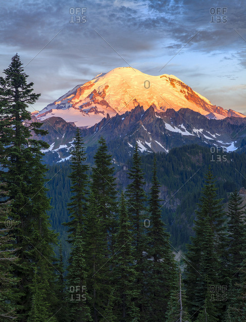 Mount Rainier at sunrise in Mount Rainier National Park, Washington, USA