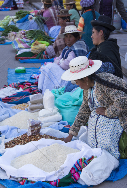 Puno, Peru - October 4, 2014: Market scene, Puno, Peru on the shores of Lake Titicaca