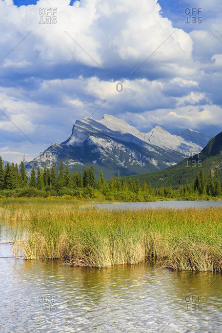 Vermillion Lakes, Banff National Park, Alberta, Canada - August 13, 2013: View of Mount Rundle