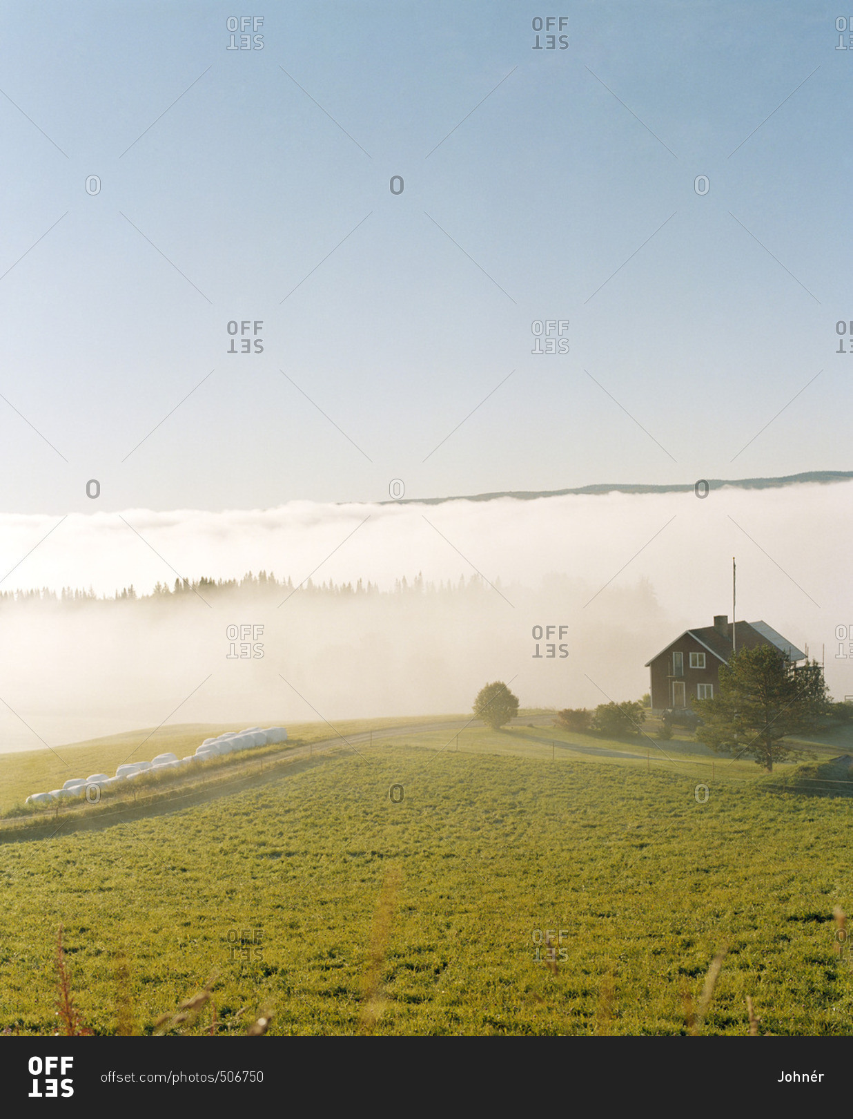 Morning fog over rural scene