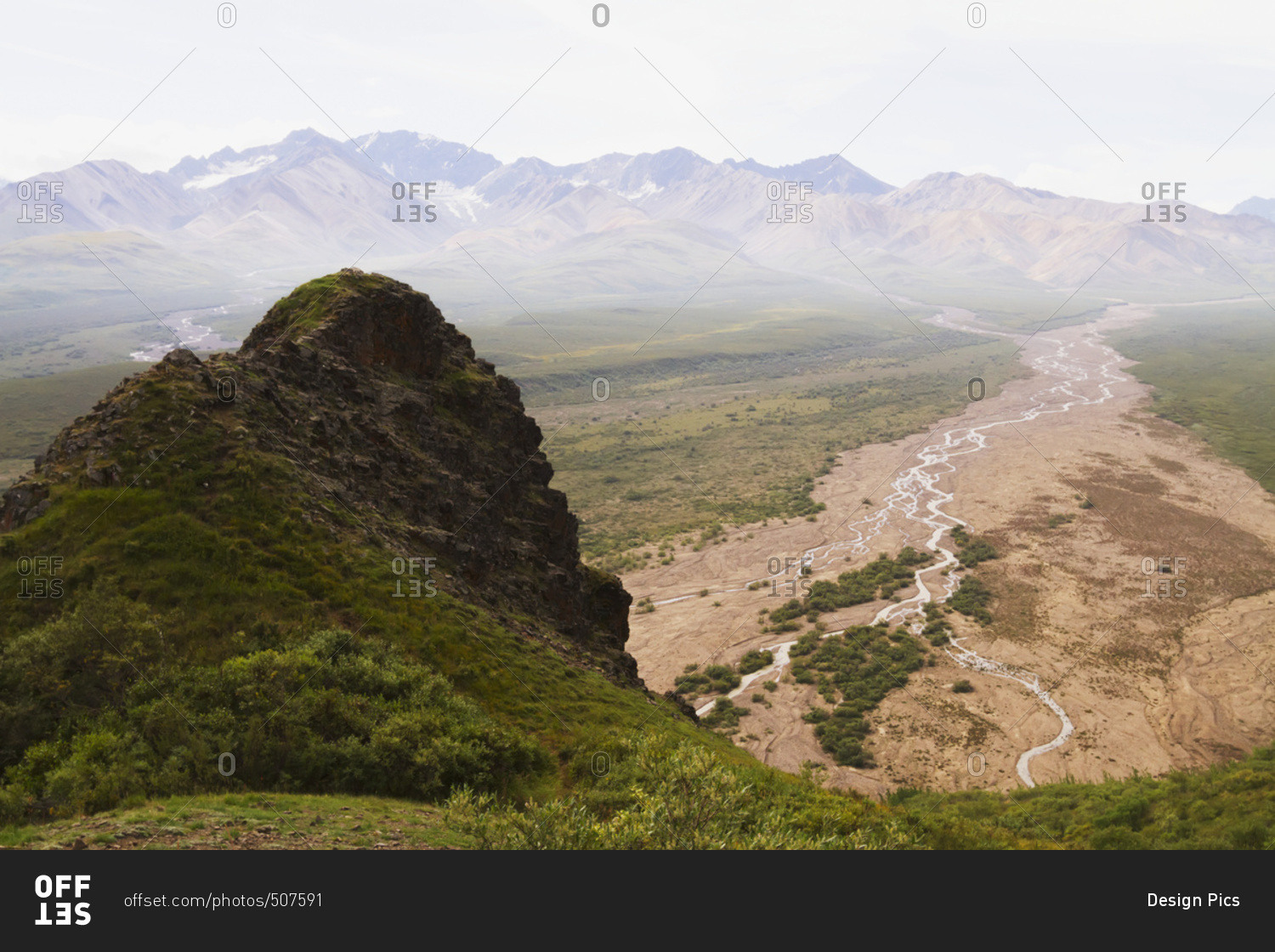 View from park road of Marmot Rock in Polychrome Pass, Denali National Park and Preserve, interior Alaska in summertime; Alaska, United States of America