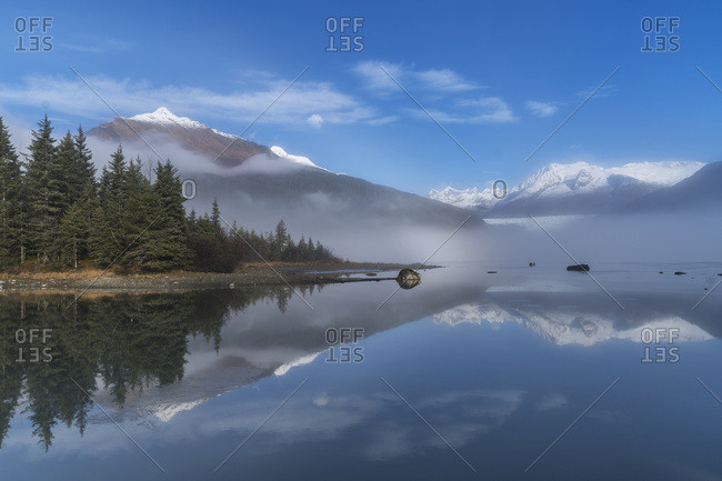 Foggy morning at Mendenhall Lake, Tongass National Forest; Juneau, Alaska, United States of America