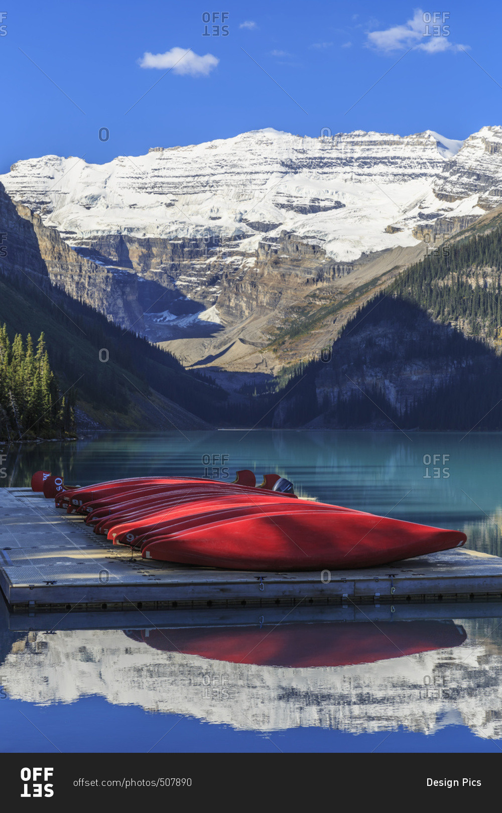 Rental canoes on Lake Louise; Alberta, Canada