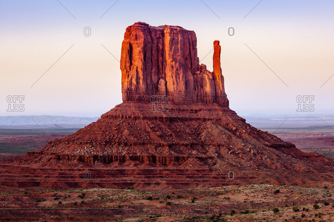 The Mittens at sunset, Navajo Tribal Park, Monument Valley; Arizona, United States of America