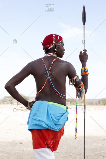 Back view of Samburu tribesman with spear