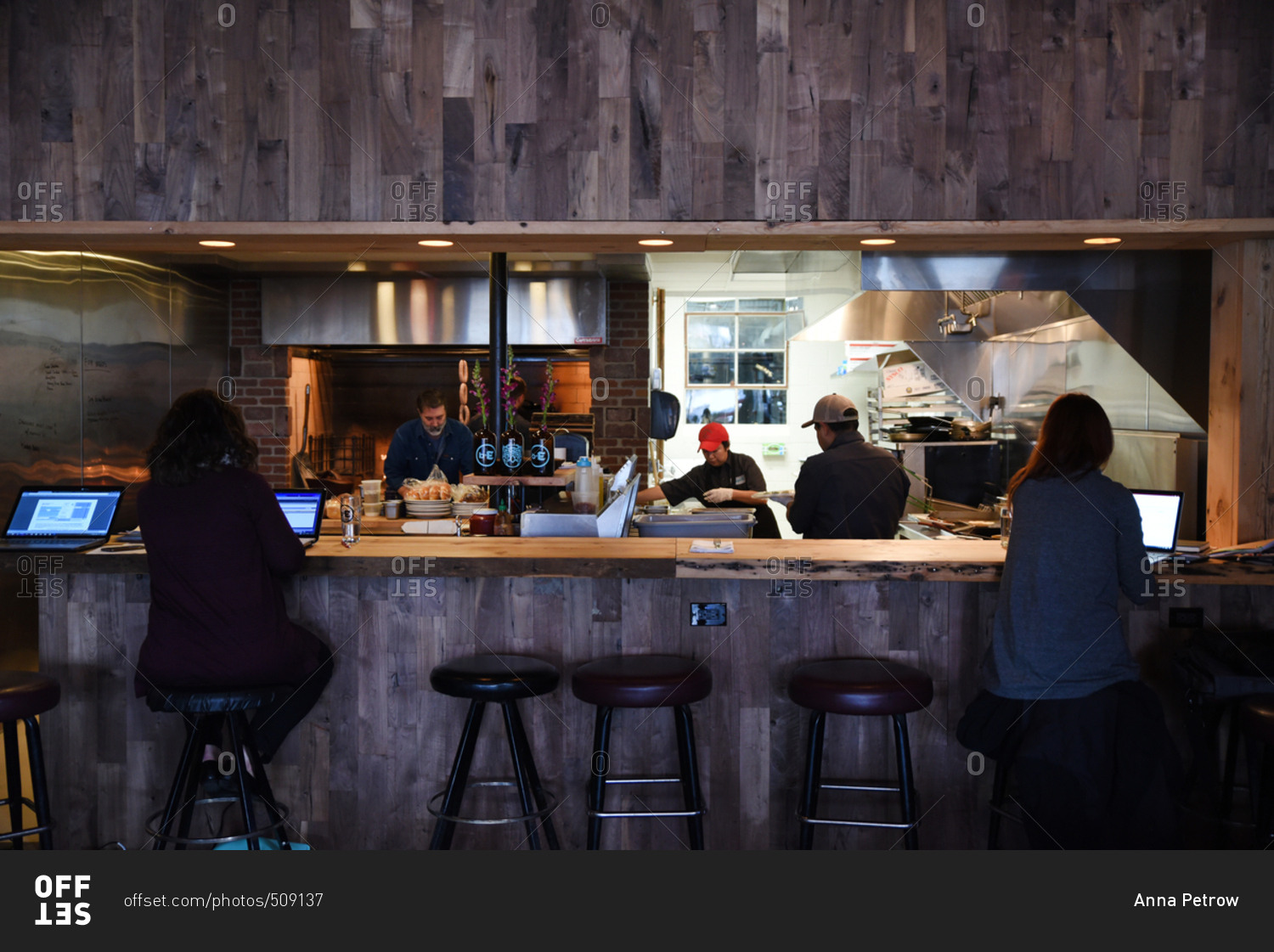 january 26, 2017: people workingopen restaurant kitchen stock january 26, 2017: people workingopen restaurant kitchen stock