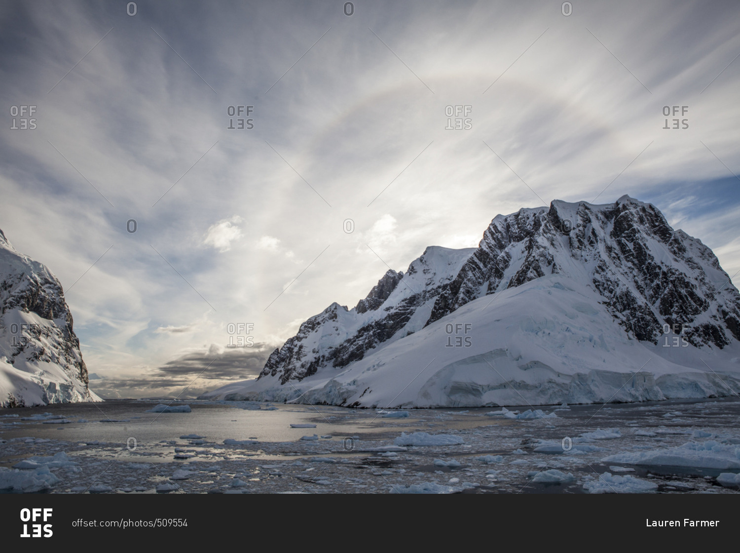 A sun halo in an ice-packed Lemaire Channel, Antarctica