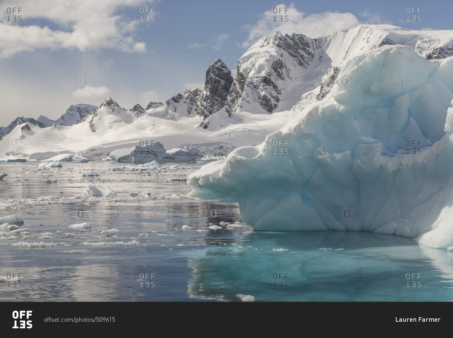 An ice landscape at Cuverville Island in the Errera Channel, Antarctica
