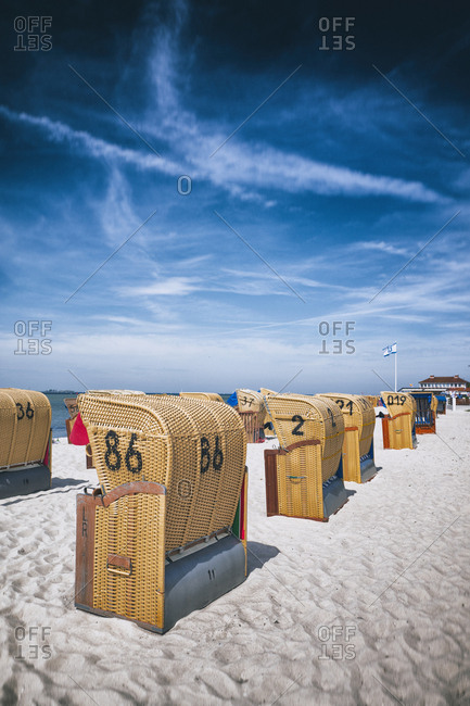 Row Covered Beach Chairs Traditional Summer Seat Stock Photo Offset