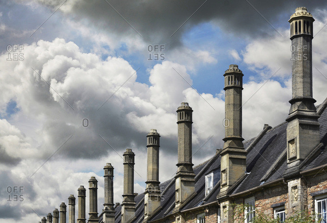 Row of Chimneys on Roofs of Houses, Wells, England, UK