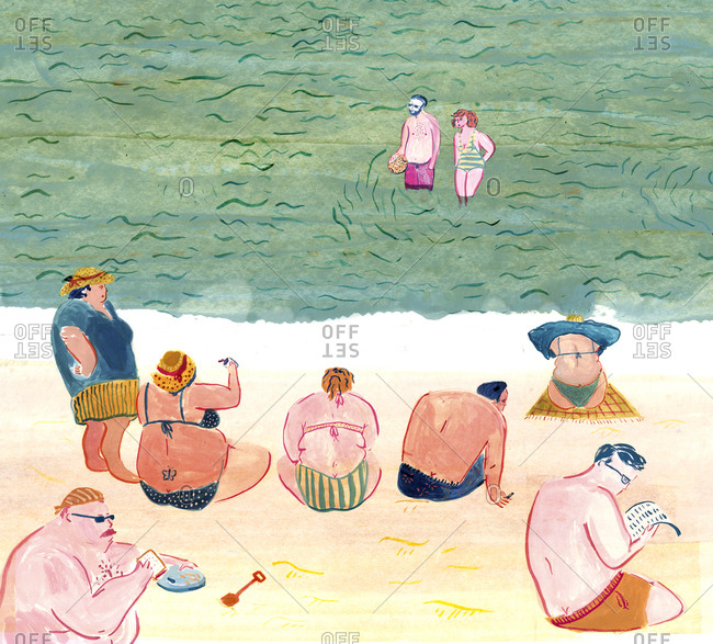 People sunbathing on beach - Offset