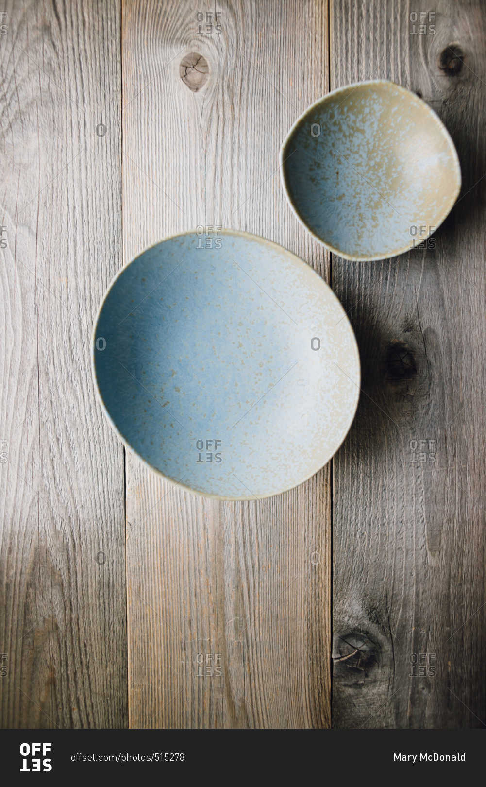 Blue dishes on a wooden table