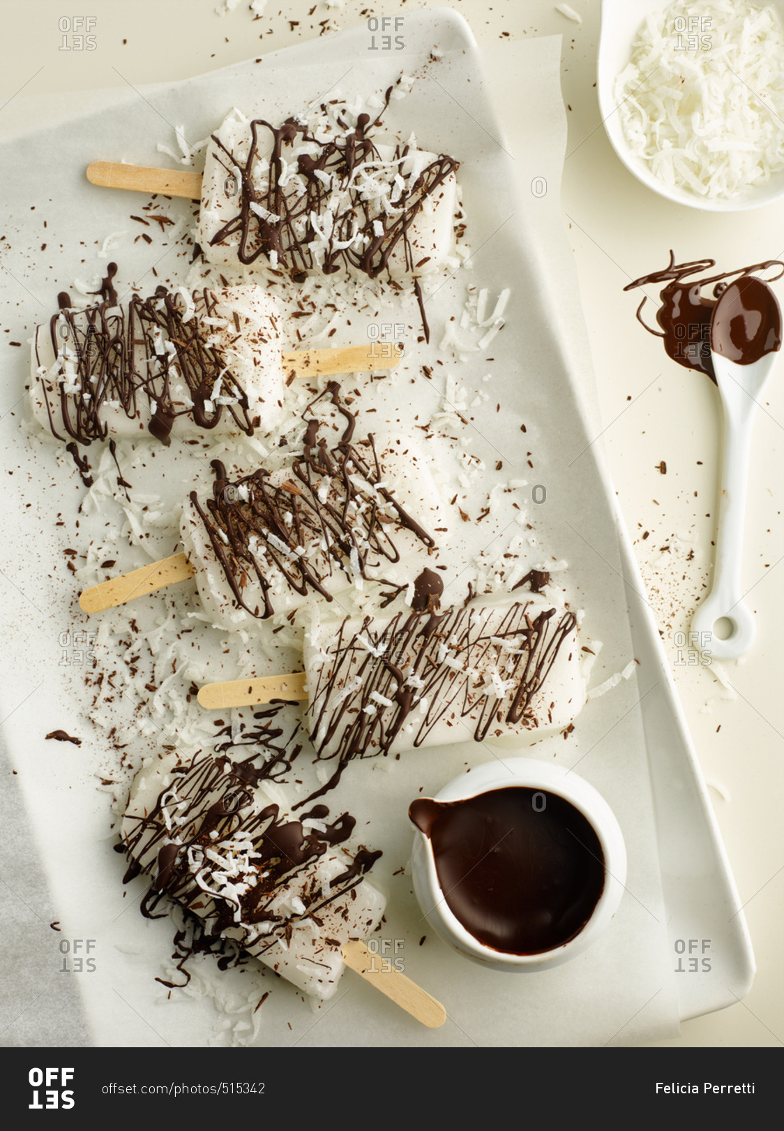 Popsicles Covered In Coconut And Chocolate Stock Photo - Offset