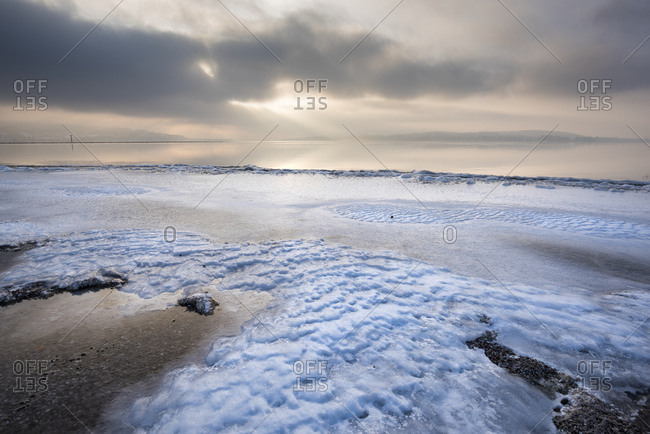 Germany- Baden-Wuerttemberg- Constance district- Reichenau- icy Lake Constance shore