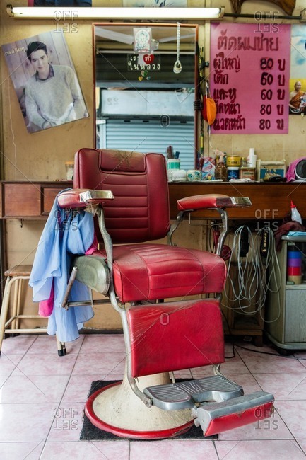 Bangkok, Thailand - July 24, 2016: Chair in a local barber shop