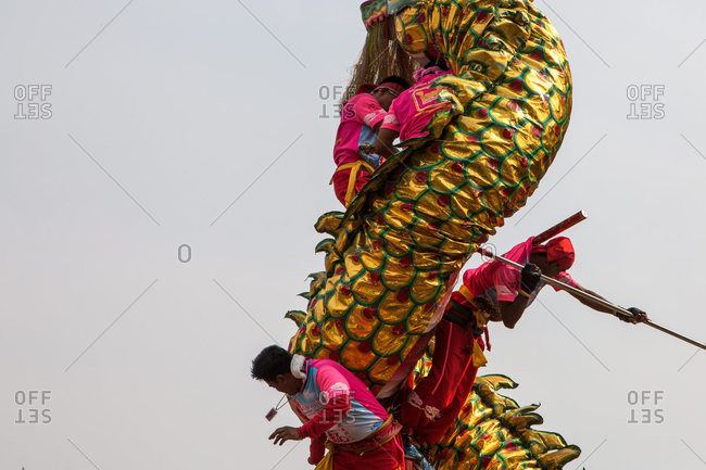 Nakhon Swan, Thailand - February 11, 2016: Dragon performers during Chinese new year