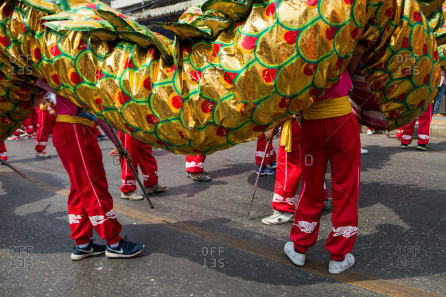 Nakhon Swan, Thailand - February 11, 2016: Dragon performers for Chinese new year