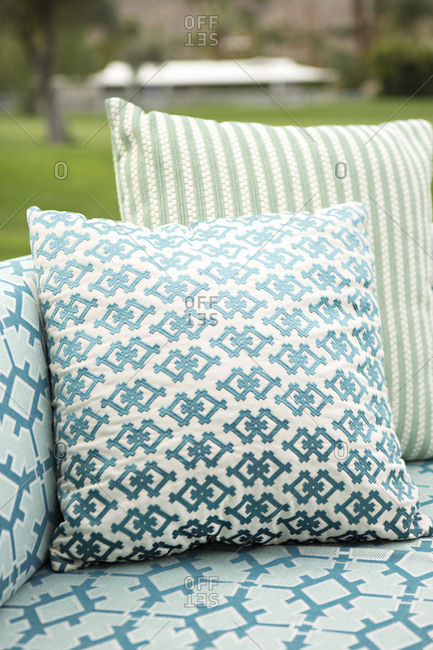 Blue and white outdoor cushions