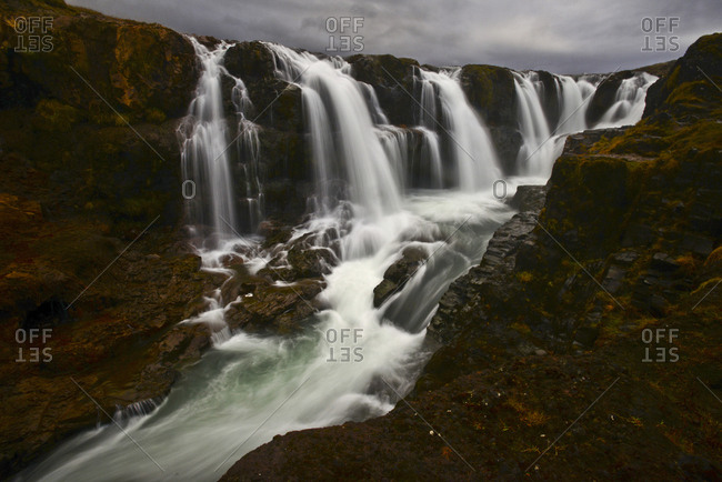Scenic view of Kolugljurfur waterfall in Iceland.