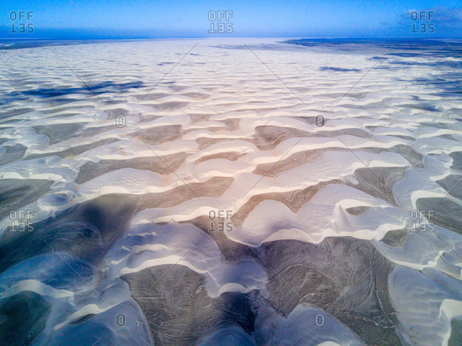 An aerial view of sand dunes.