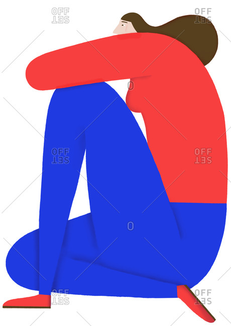 Illustration of brunette woman wearing a red shirt