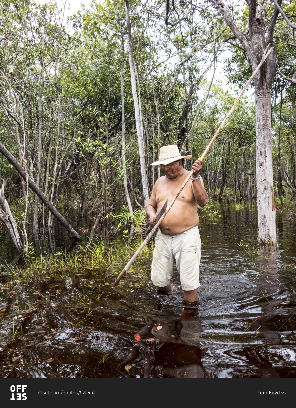 Man whittling a stick with machete, Brazil stock photo OFFSET