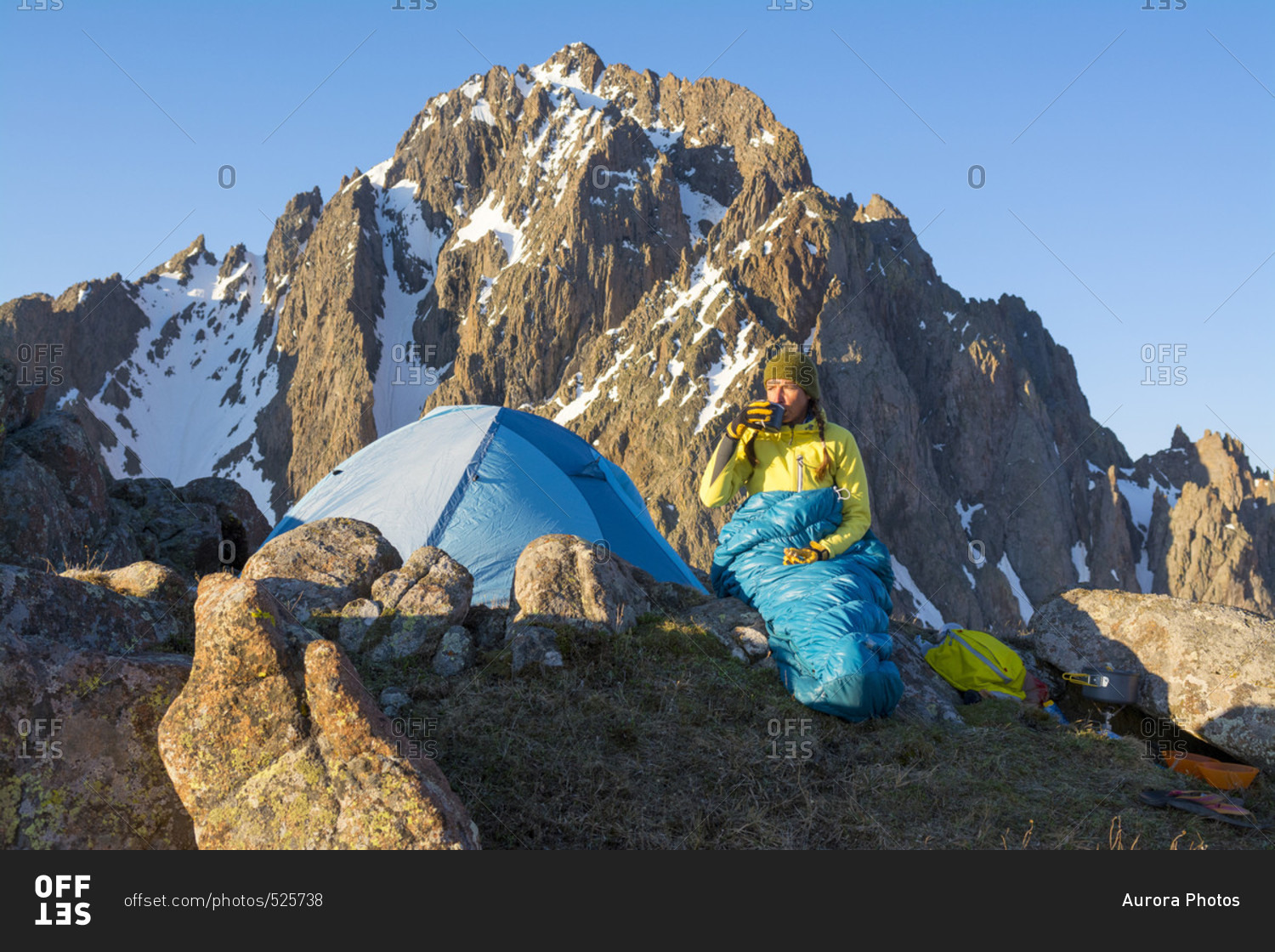 A Woman Camping On Blaine Peak Below Mount Sneffels In Colorado