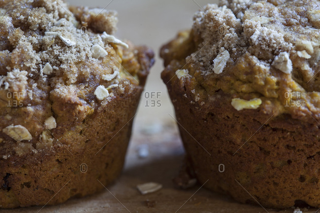 Close-up of two breakfast muffins