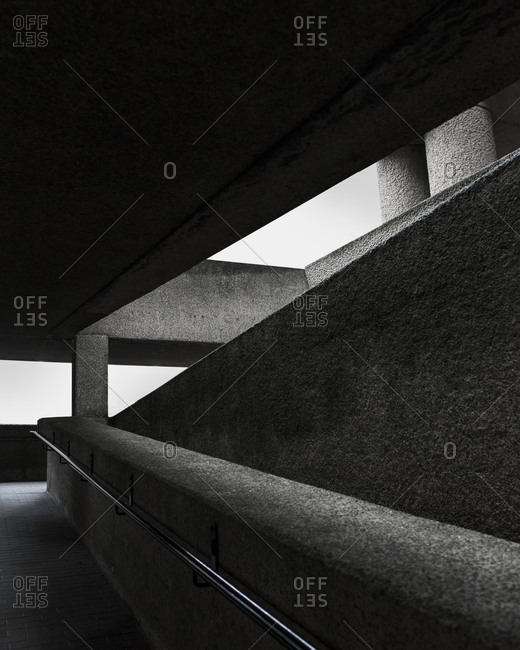 Exterior stair area of dark building