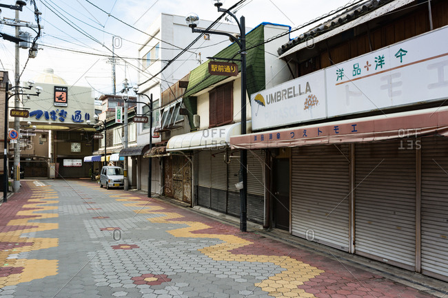 Osaka, Japan - September 10, 2016: Old shopping street with nobody, Japan