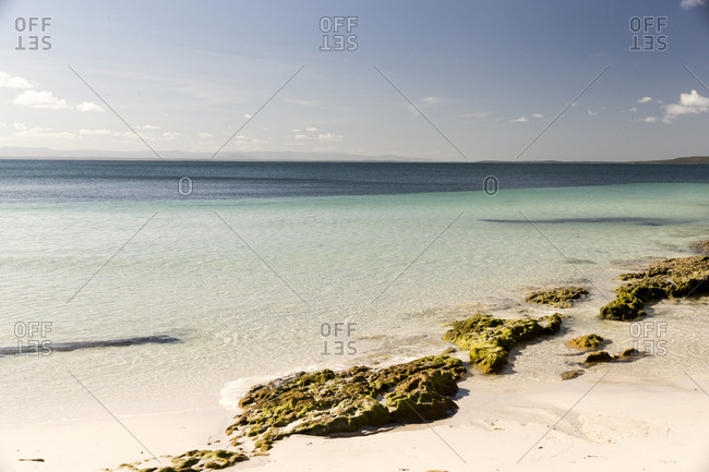 White sand beach and rock at Jervis Bay, NSW