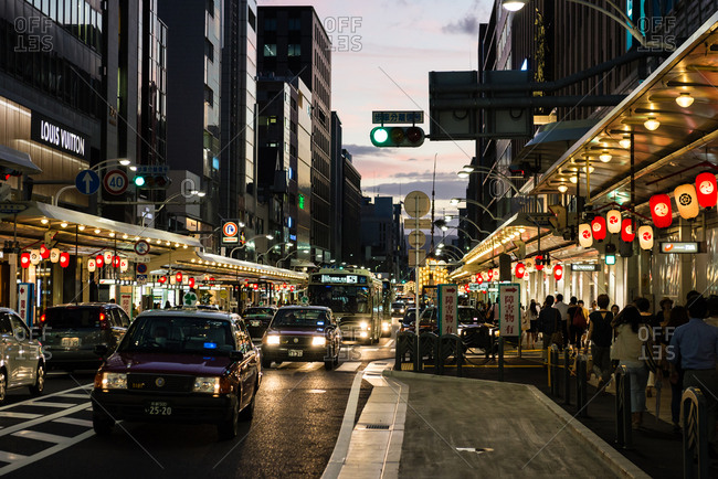 Kyoto Japan July 13 15 Shijo Kawaramachi Shopping District At Sunset Stock Photo Offset