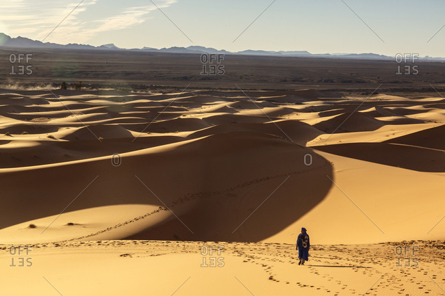Merzouga, Morocco - November 24, 2016: The Erg Chebbi sand dunes, Sahara Desert