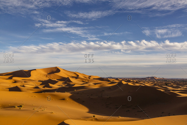 The Erg Chebbi sand dunes, Sahara Desert, Merzouga, Morocco.