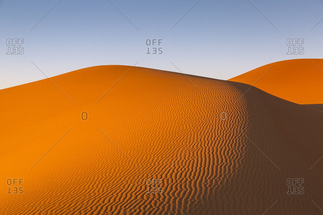 The Erg Chebbi sand dunes, Sahara Desert, Merzouga, Morocco.