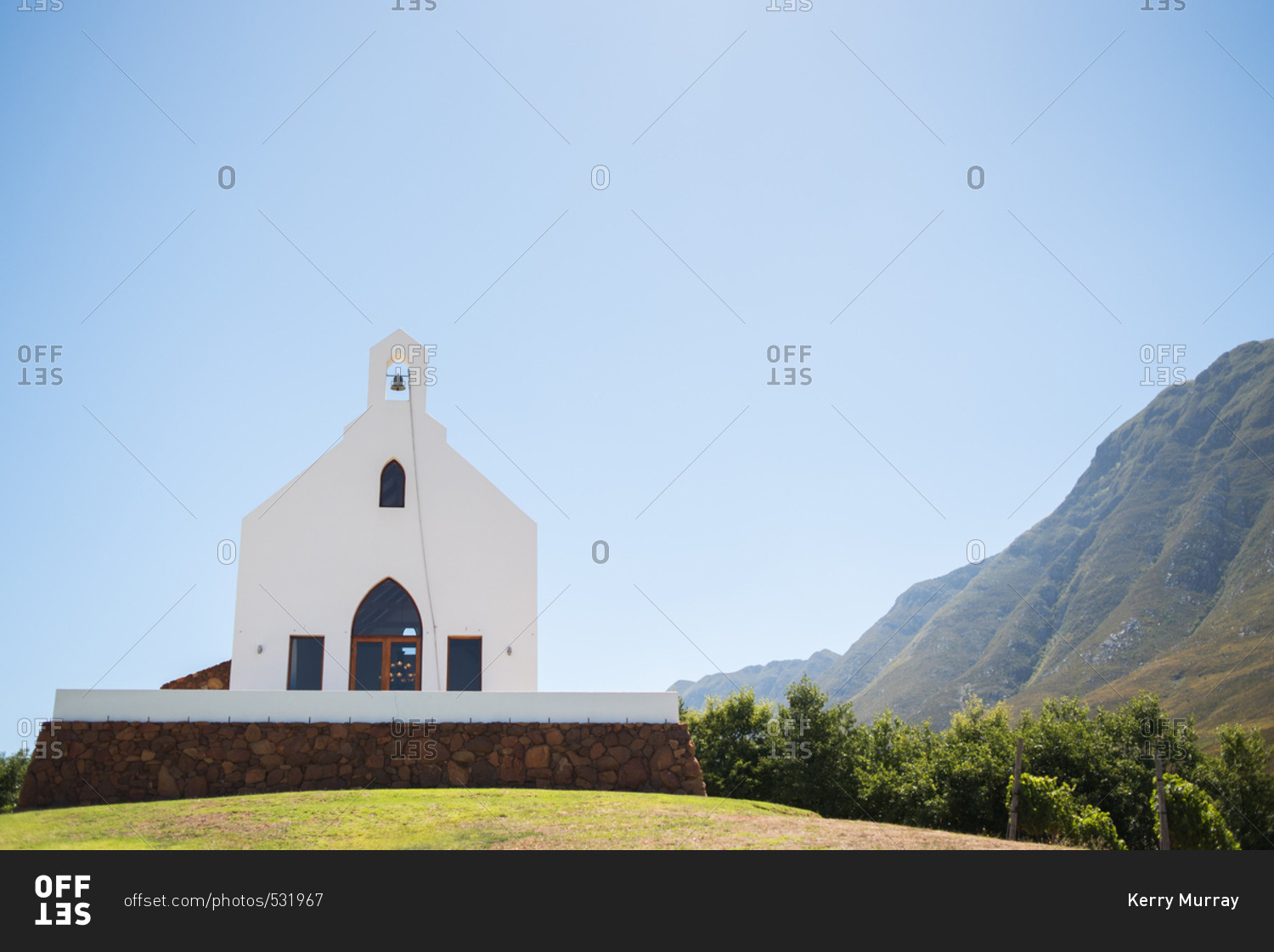 White church in the countryside of the Hermanus, Western Cape, South Africa
