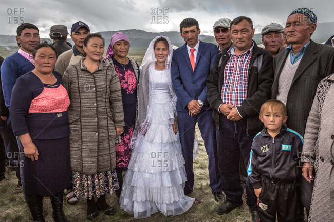 Altai Mountains, Mongolia - July 12, 2016: Wedding party in Altai Mountains, Mongolia