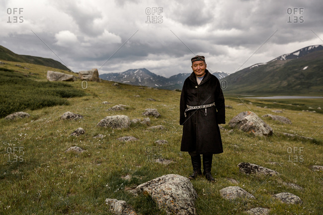 Altai Mountains, Mongolia - July 18, 2016: Kazakh man in traditional dress