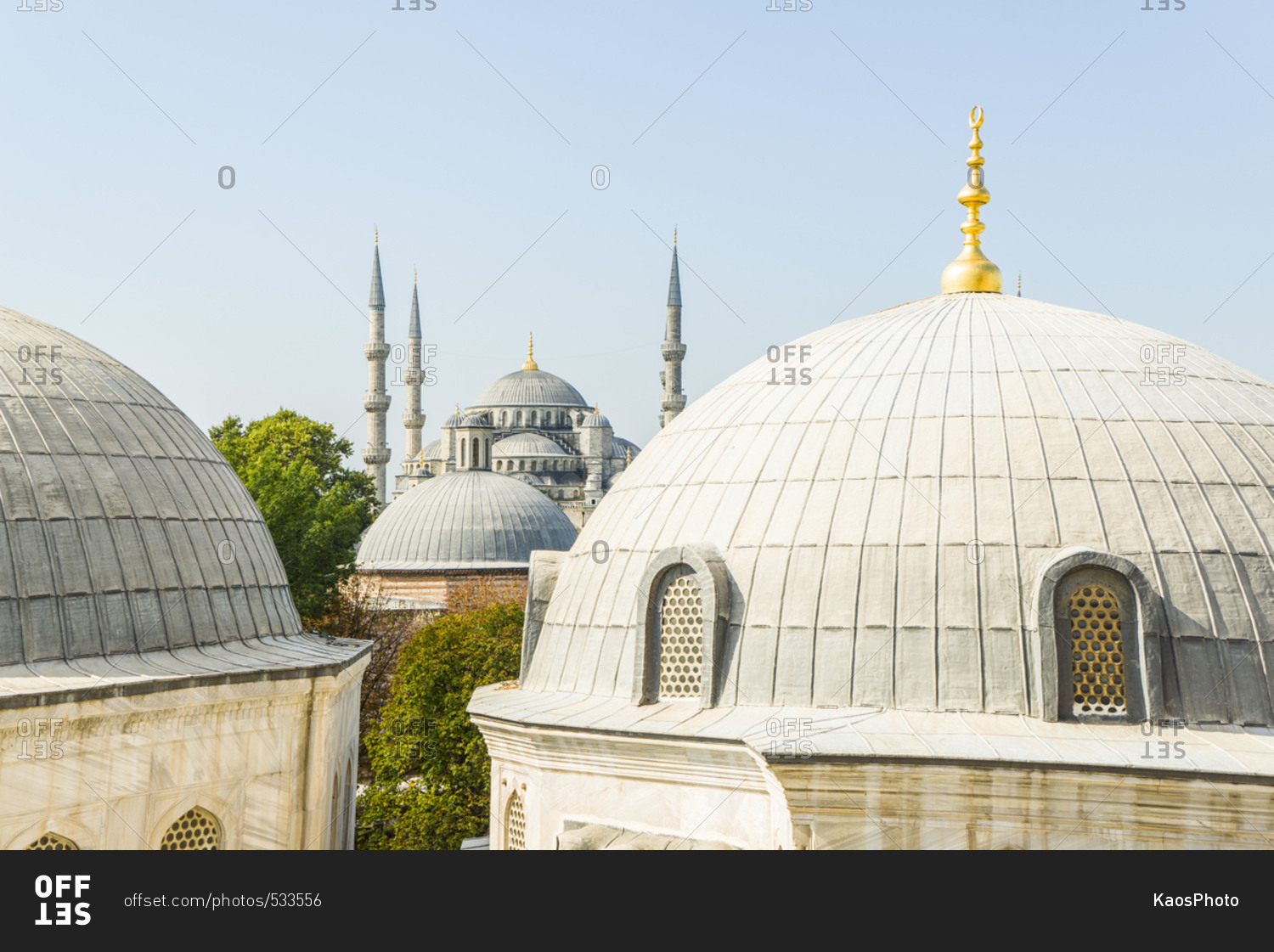 Turkey, Istanbul .  view of Sultanhamet Camii, the Blue Mosque from Aya Sofia