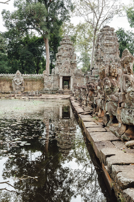 Archeological ruins at Angkor Wat temple, Cambodia