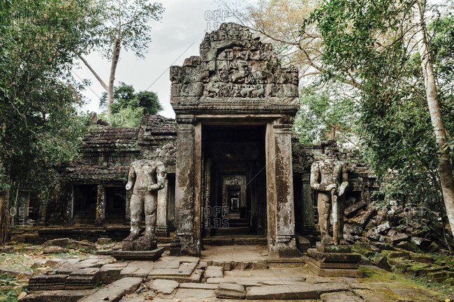 Archeological ruins at Angkor Wat temple, Cambodia