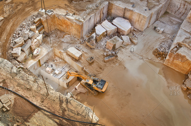 Alentejo, Portugal - October 21, 2014: A marble stone excavation site