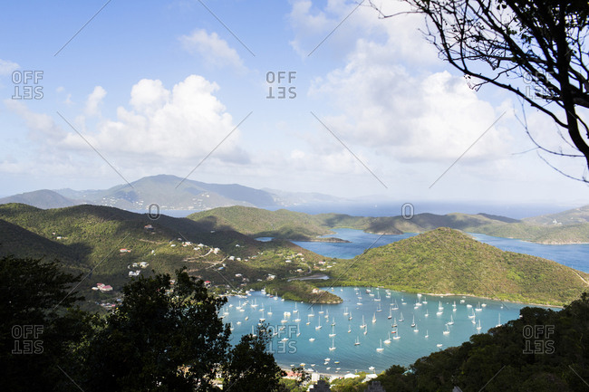 Aerial view of sailboats in Sanders Bay, Charlotte Amalie, Saint John, United States Virgin Islands