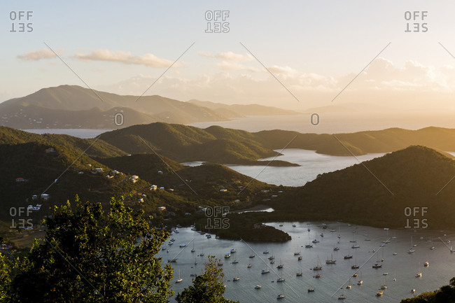 Aerial view of sailboats in Sanders Bay, Charlotte Amalie, Saint John, United States Virgin Islands