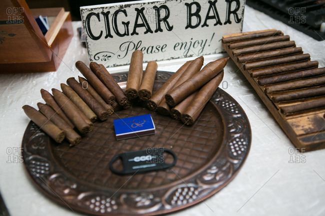 Handmade Cigars On A Serving Tray At A Wedding Reception Stock